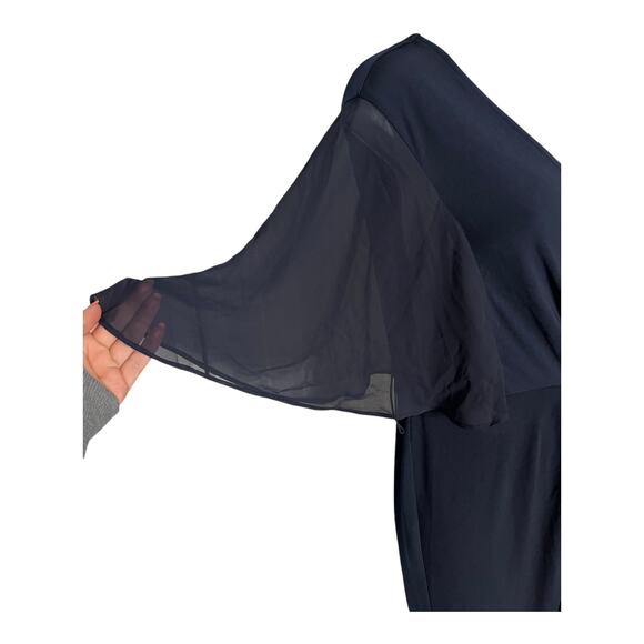 London Times Twist Front dress sheer flutter short sleeves Navy Blue size 8 NWT - Picture 4 of 5